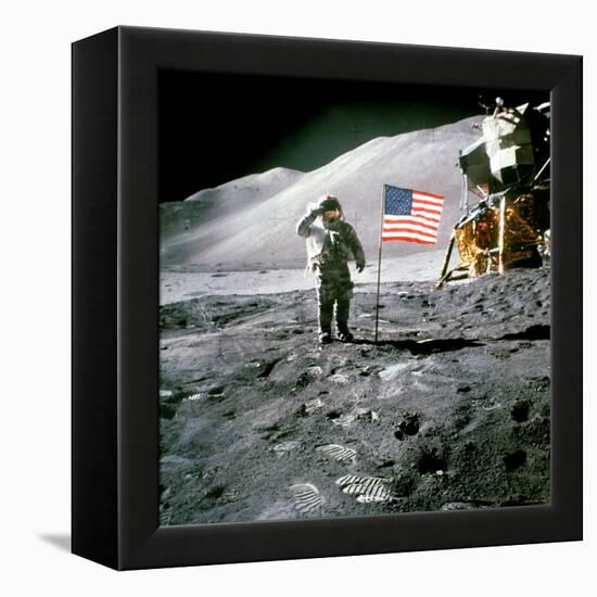 US Astronaut James B. Irwin Saluting American Flag Next to Lunar Module During Apollo 15 Mission-null-Framed Premier Image Canvas