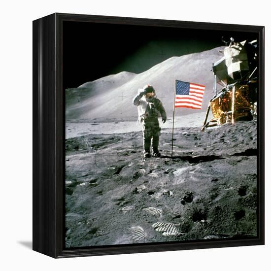 US Astronaut James B. Irwin Saluting American Flag Next to Lunar Module During Apollo 15 Mission-null-Framed Premier Image Canvas