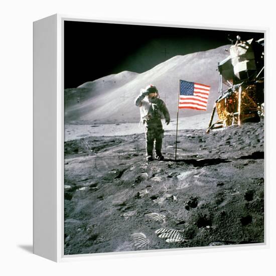 US Astronaut James B. Irwin Saluting American Flag Next to Lunar Module During Apollo 15 Mission-null-Framed Premier Image Canvas