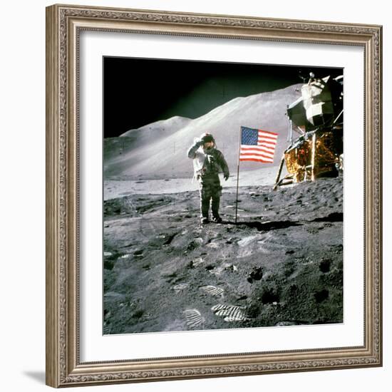 US Astronaut James B. Irwin Saluting American Flag Next to Lunar Module During Apollo 15 Mission-null-Framed Photographic Print