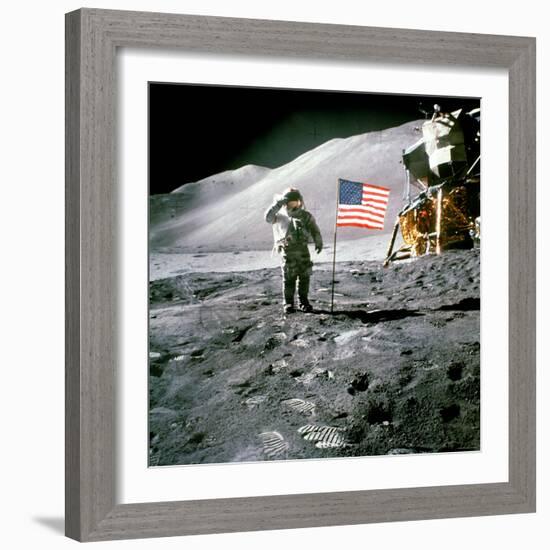 US Astronaut James B. Irwin Saluting American Flag Next to Lunar Module During Apollo 15 Mission-null-Framed Photographic Print