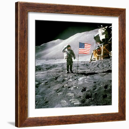 US Astronaut James B. Irwin Saluting American Flag Next to Lunar Module During Apollo 15 Mission-null-Framed Photographic Print