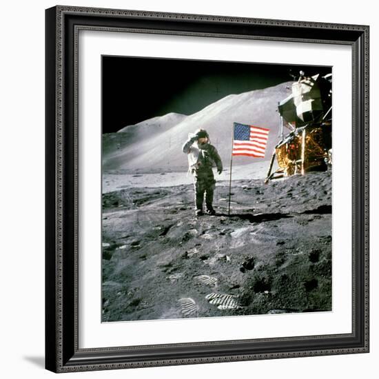 US Astronaut James B. Irwin Saluting American Flag Next to Lunar Module During Apollo 15 Mission-null-Framed Photographic Print