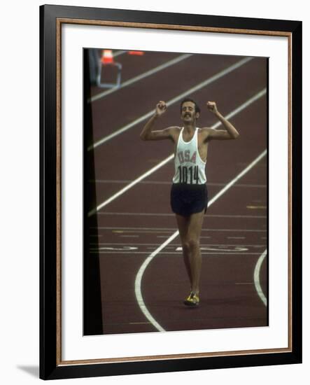 US Athlete Frank Shorter after Winning a Marathon Race at the Summer Olympics-John Dominis-Framed Premium Photographic Print