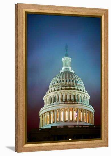 US Capitol at night in fog, Washington D.C., USA-null-Framed Premier Image Canvas