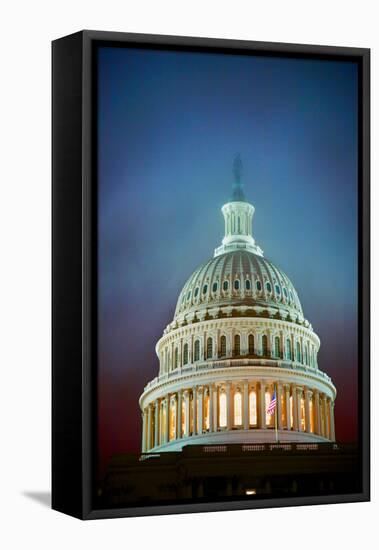 US Capitol at night in fog, Washington D.C., USA-null-Framed Premier Image Canvas