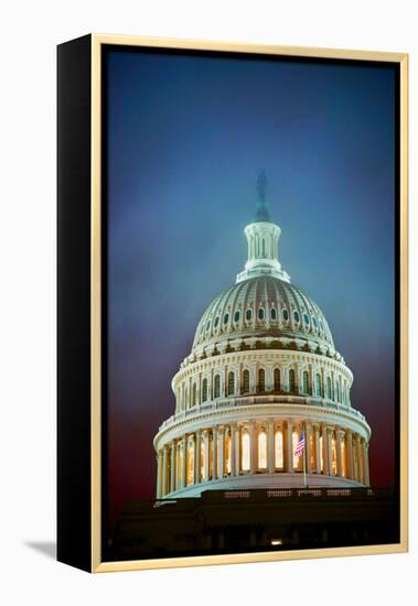 US Capitol at night in fog, Washington D.C., USA-null-Framed Premier Image Canvas