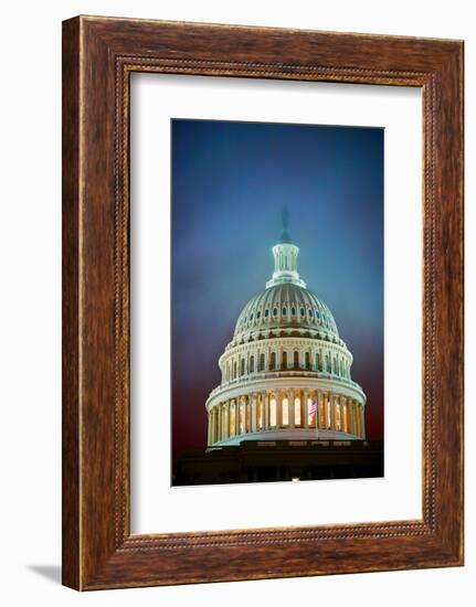 US Capitol at night in fog, Washington D.C., USA-null-Framed Photographic Print