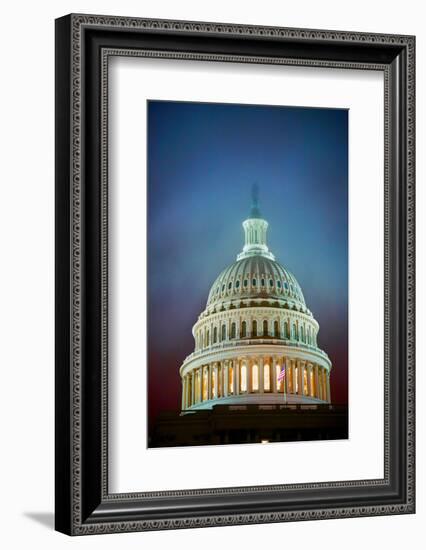 US Capitol at night in fog, Washington D.C., USA-null-Framed Photographic Print