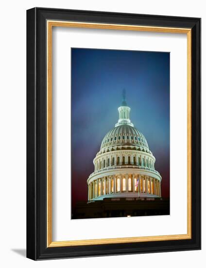 US Capitol at night in fog, Washington D.C., USA-null-Framed Photographic Print