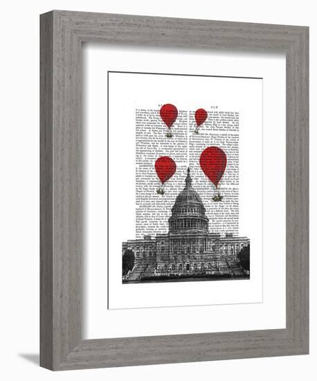 US Capitol Building and Red Hot Air Balloons-Fab Funky-Framed Art Print