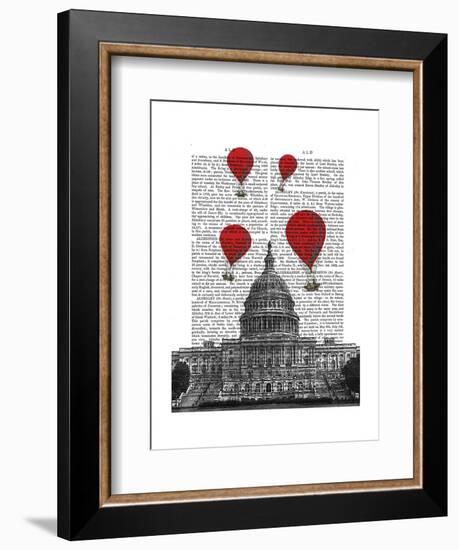 US Capitol Building and Red Hot Air Balloons-Fab Funky-Framed Art Print