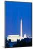 US Capitol, Washington Monument and Lincoln Memorial in Washington D.C. at dusk with blue sky-null-Mounted Photographic Print