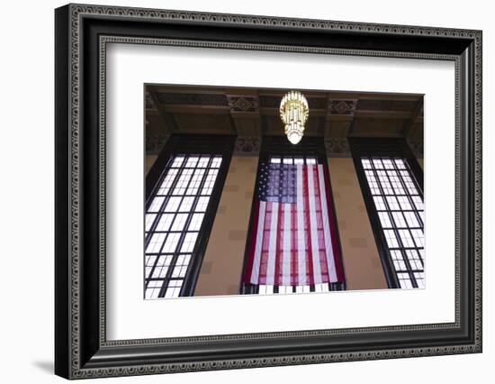 Us Flag Hanging in the Union Railroad Station, Omaha, Nebraska, USA-Walter Bibikow-Framed Photographic Print