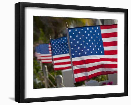 Us Flags Attached to a Fence in Key West, Florida, United States of America, North America-Donald Nausbaum-Framed Photographic Print