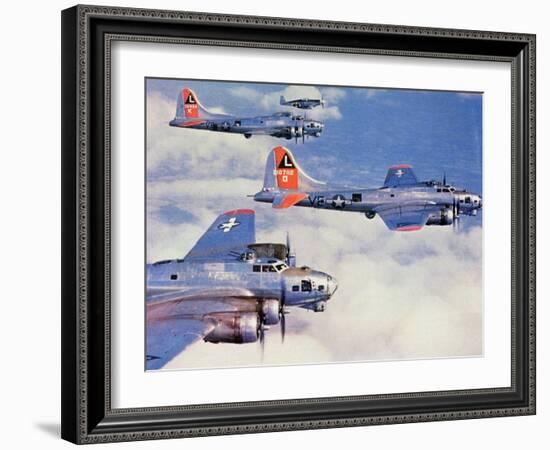 Us Flying Fortress B17 Bombers with Mustang Fighter Escort-null-Framed Giclee Print