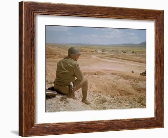 US General George S. Patton Watches Battle Between German and American Forces in El Guettar Valley-Eliot Elisofon-Framed Premium Photographic Print