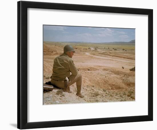 US General George S. Patton Watches Battle Between German and American Forces in El Guettar Valley-Eliot Elisofon-Framed Premium Photographic Print