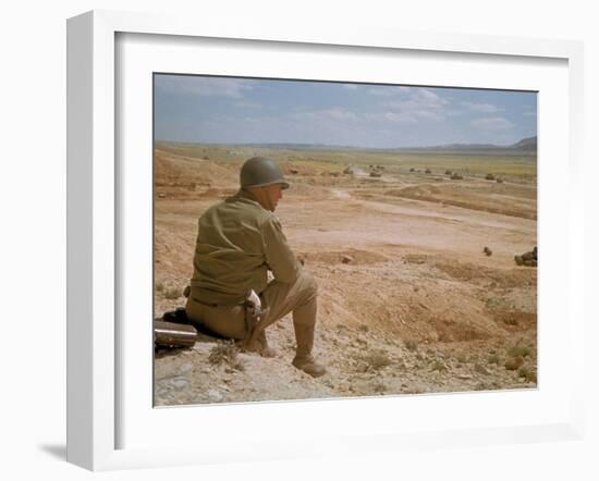 US General George S. Patton Watches Battle Between German and American Forces in El Guettar Valley-Eliot Elisofon-Framed Premium Photographic Print