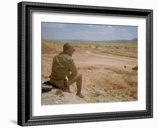 US General George S. Patton Watches Battle Between German and American Forces in El Guettar Valley-Eliot Elisofon-Framed Premium Photographic Print