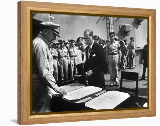 US General Sutherland Checks Official Surrender Documents, USS Missouri-Carl Mydans-Framed Premier Image Canvas