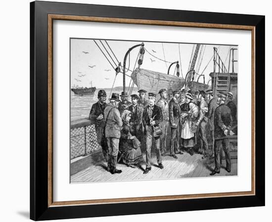 Us Government Health Officers on an Emigrant Ship, Quarantine Point, New York, 1887 (Engraving)-American-Framed Giclee Print