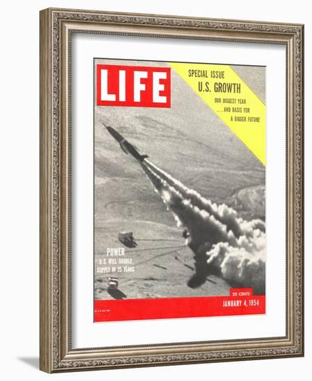 US Growth, Jet Flying with Trail of Smoke, January 4, 1954-Hank Walker-Framed Photographic Print