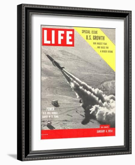 US Growth, Jet Flying with Trail of Smoke, January 4, 1954-Hank Walker-Framed Photographic Print