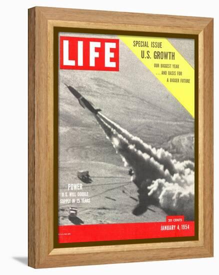 US Growth, Jet Flying with Trail of Smoke, January 4, 1954-Hank Walker-Framed Premier Image Canvas