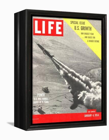 US Growth, Jet Flying with Trail of Smoke, January 4, 1954-Hank Walker-Framed Premier Image Canvas