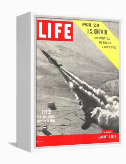 US Growth, Jet Flying with Trail of Smoke, January 4, 1954-Hank Walker-Framed Premier Image Canvas