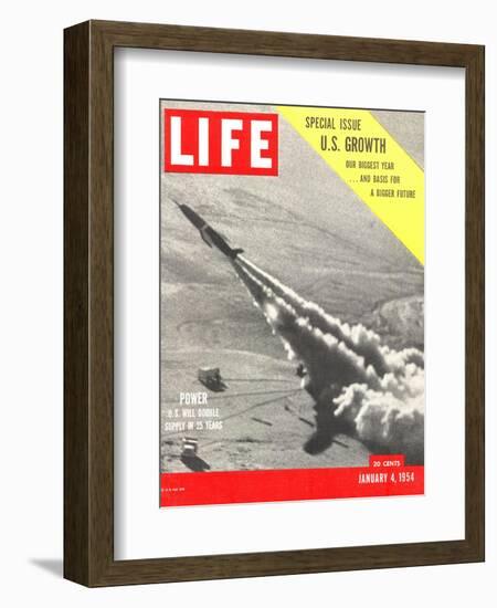 US Growth, Jet Flying with Trail of Smoke, January 4, 1954-Hank Walker-Framed Photographic Print