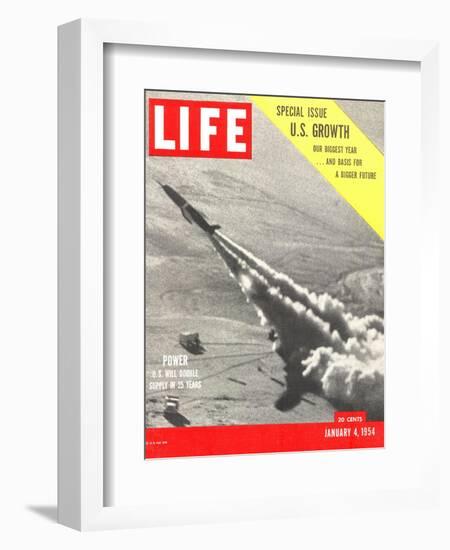 US Growth, Jet Flying with Trail of Smoke, January 4, 1954-Hank Walker-Framed Photographic Print