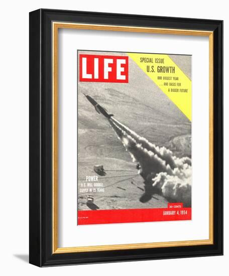 US Growth, Jet Flying with Trail of Smoke, January 4, 1954-Hank Walker-Framed Photographic Print