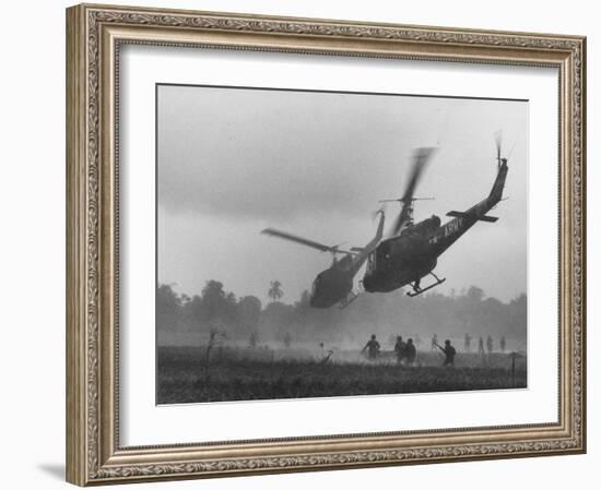 US Helicopters Carrying South Vietnamese Troops in Raid on Viet Cong Positions-Larry Burrows-Framed Photographic Print