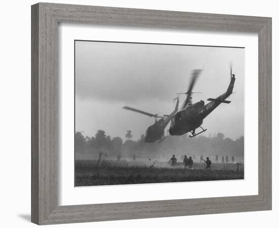 US Helicopters Carrying South Vietnamese Troops in Raid on Viet Cong Positions-Larry Burrows-Framed Photographic Print