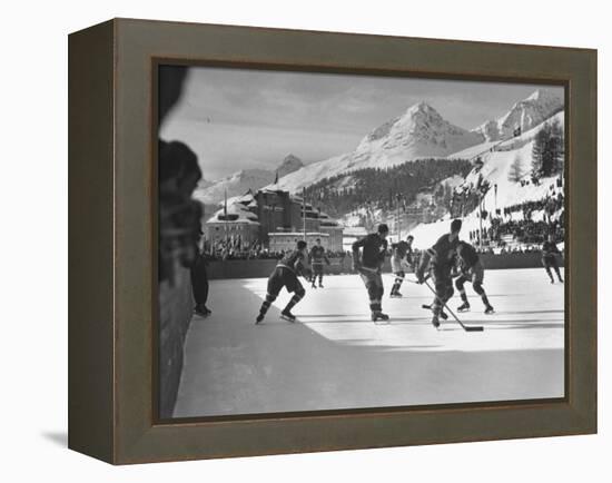 US Hockey Team Playing the Swiss at the Winter Olympics-null-Framed Premier Image Canvas