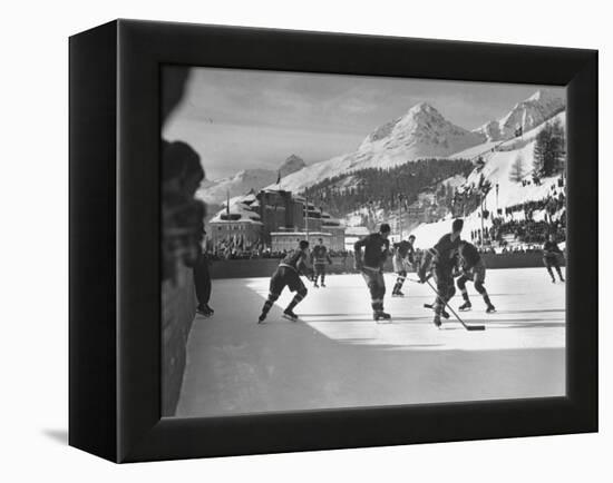 US Hockey Team Playing the Swiss at the Winter Olympics-null-Framed Premier Image Canvas