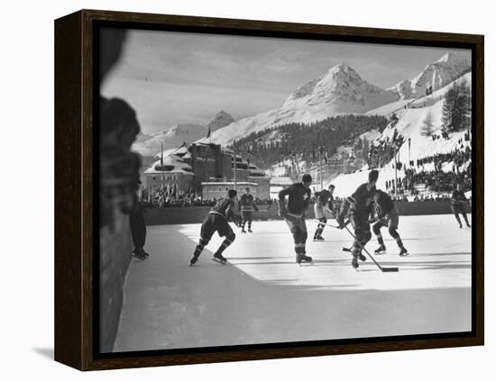 US Hockey Team Playing the Swiss at the Winter Olympics-null-Framed Premier Image Canvas