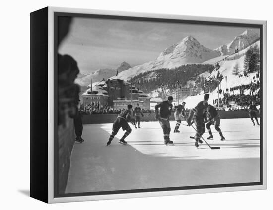 US Hockey Team Playing the Swiss at the Winter Olympics-null-Framed Premier Image Canvas