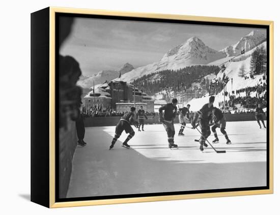 US Hockey Team Playing the Swiss at the Winter Olympics-null-Framed Premier Image Canvas