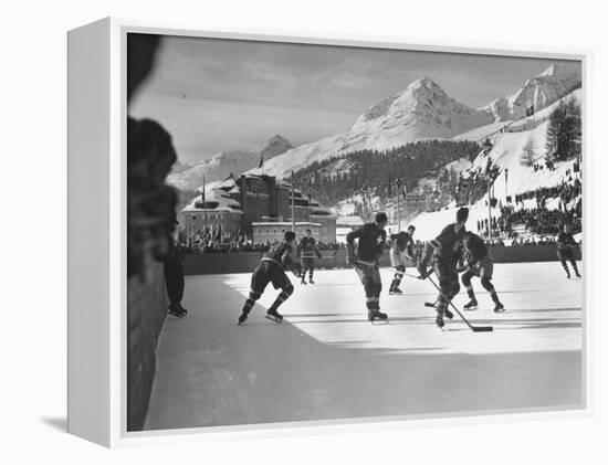 US Hockey Team Playing the Swiss at the Winter Olympics-null-Framed Premier Image Canvas