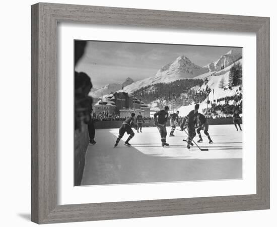 US Hockey Team Playing the Swiss at the Winter Olympics-null-Framed Photographic Print