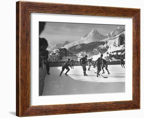 US Hockey Team Playing the Swiss at the Winter Olympics-null-Framed Photographic Print