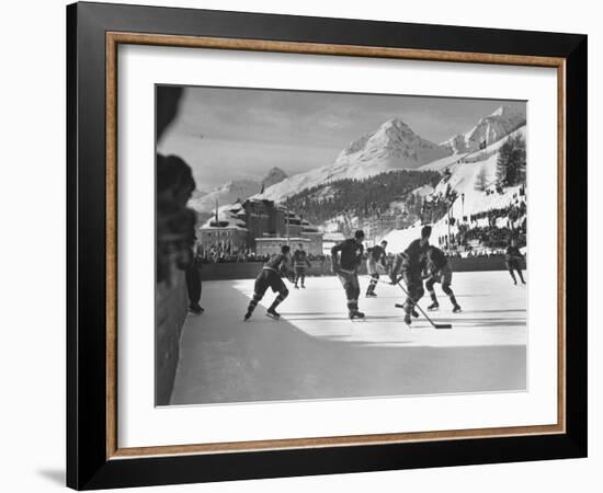 US Hockey Team Playing the Swiss at the Winter Olympics-null-Framed Photographic Print