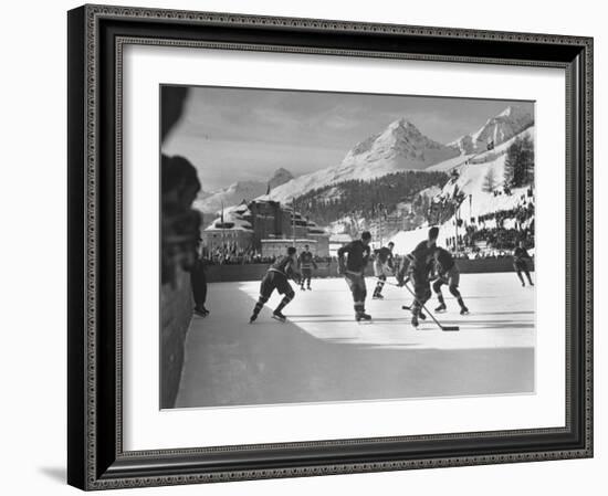 US Hockey Team Playing the Swiss at the Winter Olympics-null-Framed Photographic Print