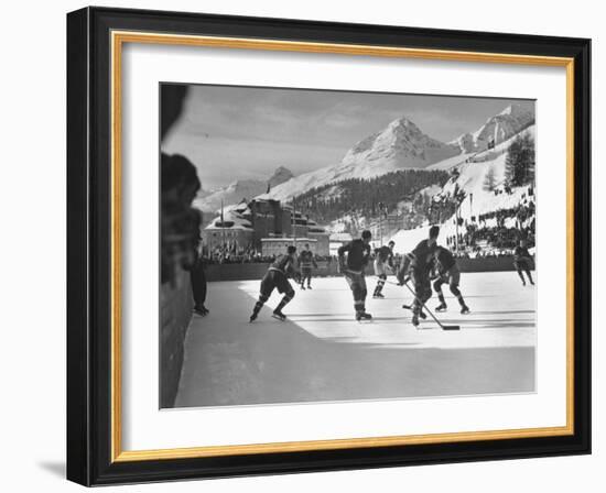 US Hockey Team Playing the Swiss at the Winter Olympics-null-Framed Photographic Print