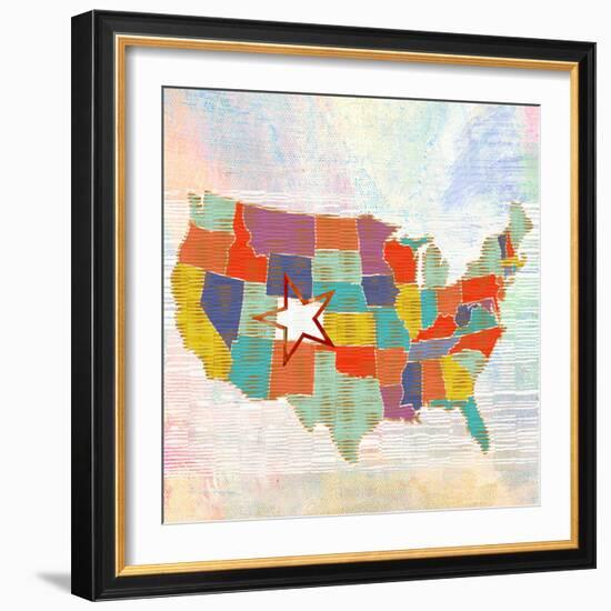 US    lower 48, states, us map-Robbin Rawlings-Framed Art Print