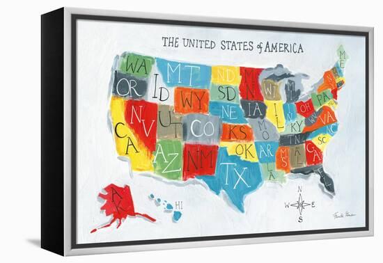 US Map-Farida Zaman-Framed Stretched Canvas