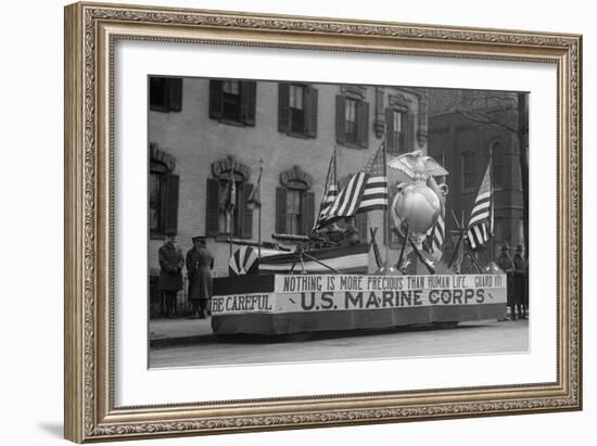 Us Marine Corps Parade Float Emphasizing Recruitment-null-Framed Art Print